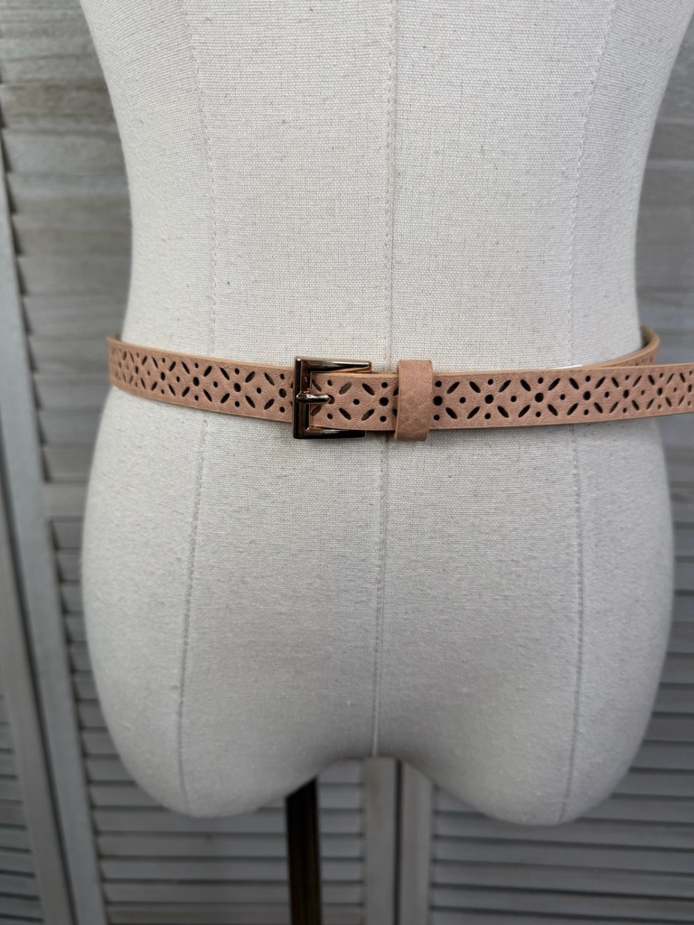 Women's Vegan Leather Laser Cut Belt Blush-S/M